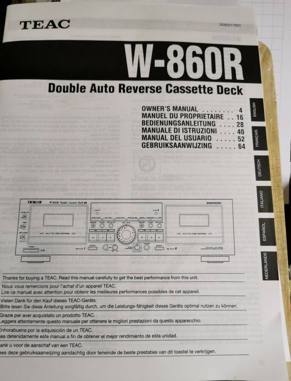 Platine Teac W-860R Double Auto Reverse cassette Deck Audio et hifi