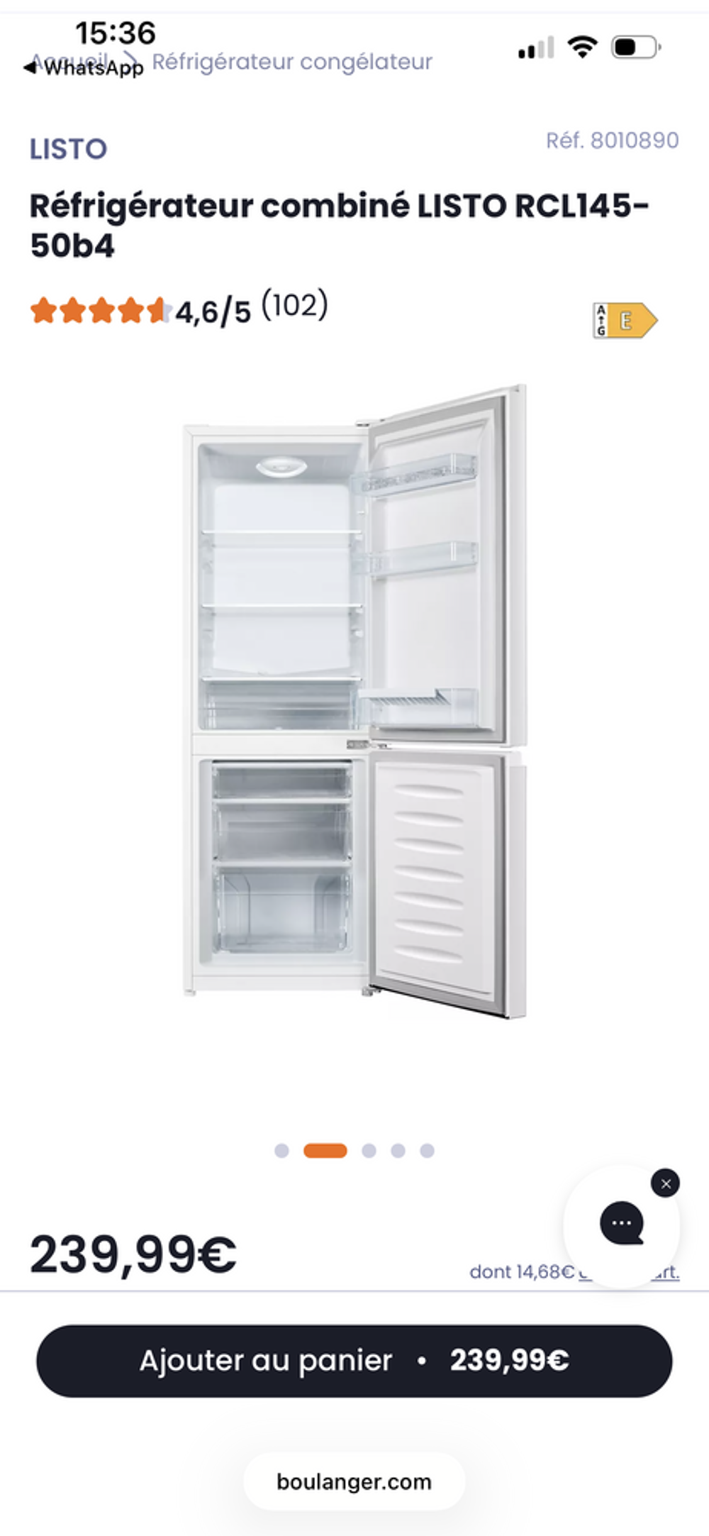 R&eacute;frig&eacute;rateur combin&eacute; Electroménager