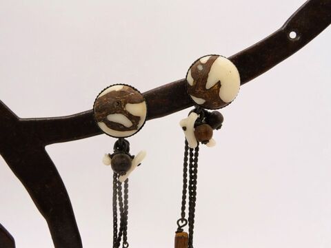 Boucles D'oreilles Pendantes � Clou Marron et Blanc- Neuf 20 Paris 15 (75)