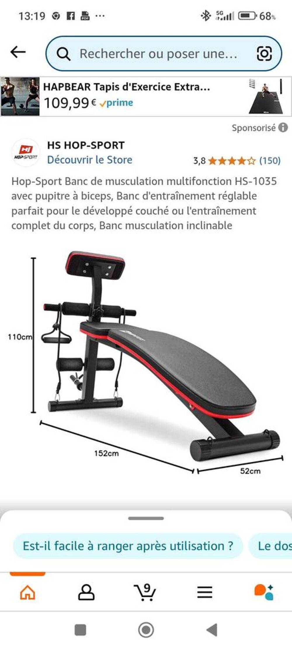 banc de musculation pliable neuf encore dans son emballage d'origine (jamais eu le temps de le monter plus raisons de sant&eacute; Sports