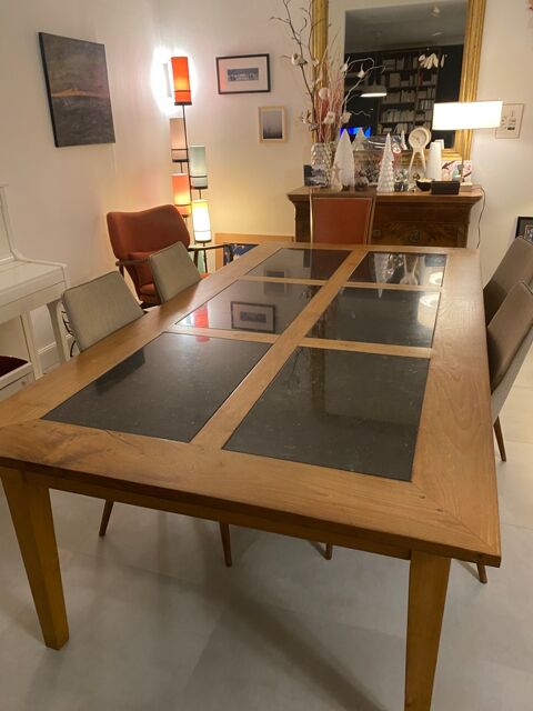 table  manger  teck massif ancien artisanal et pierre bleue 0 Montbazon (37)