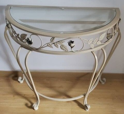 Console en fer forg� couleur cr�me avec plateau en verre 50 Wormhout (59)