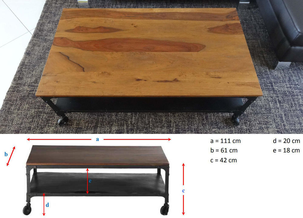 Table basse &agrave; roulettes en bois et m&eacute;tal style industriel Meubles