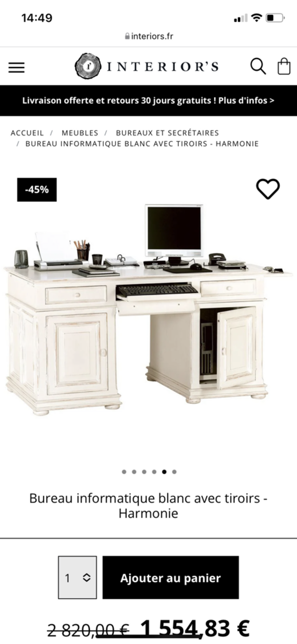 BUREAU INFORMATIQUE INTERIOR'S Collection "HARMONIE" Meubles