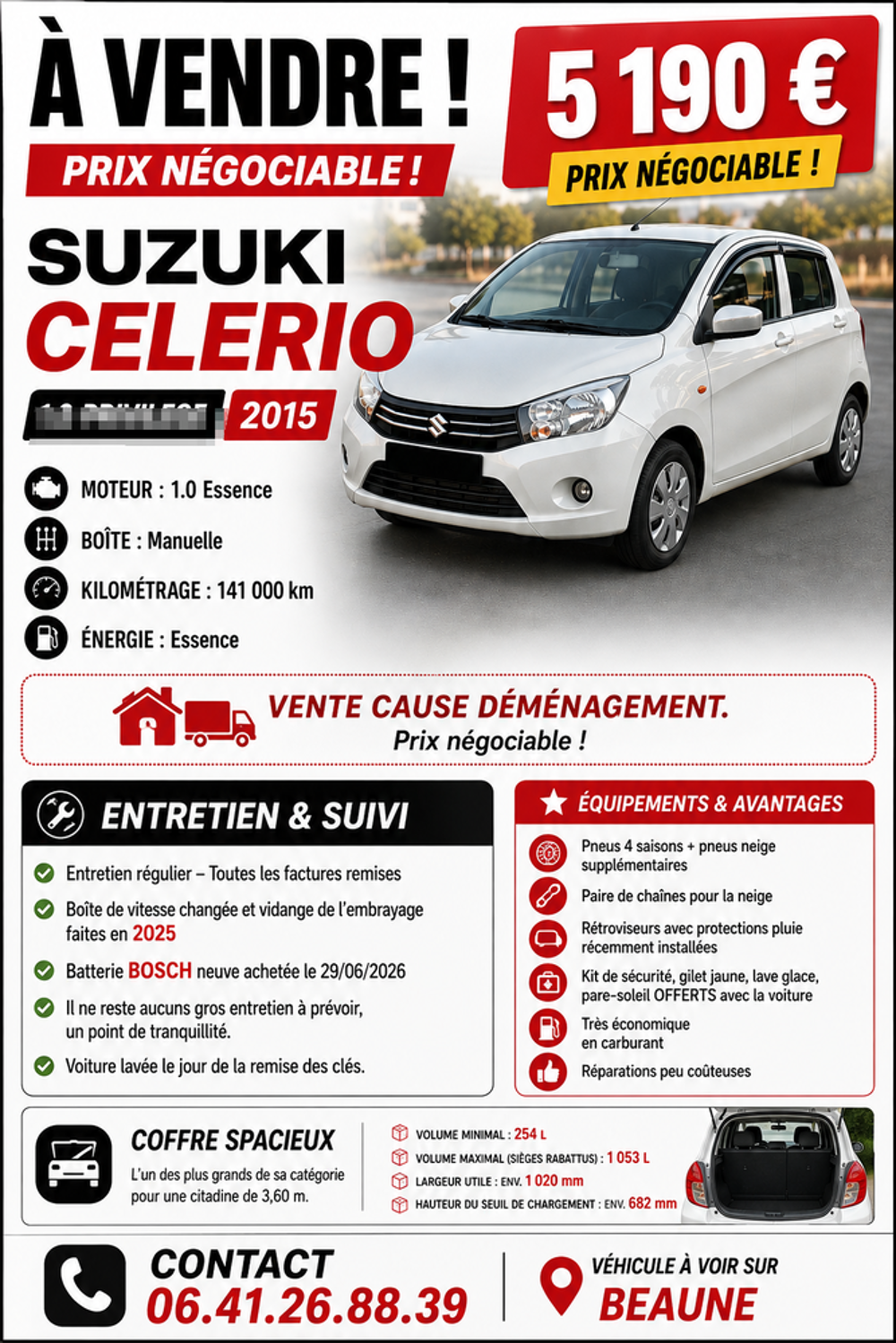 Celerio 1.0 Privil&egrave;ge 2015 occasion 21200 Beaune