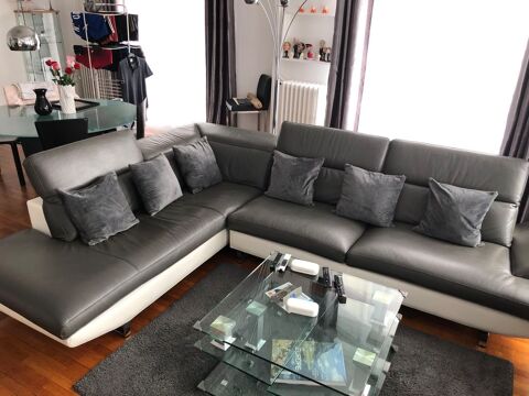Très beau canapé d'angle en cuir gris/blanc !! 600 Grenoble (38)