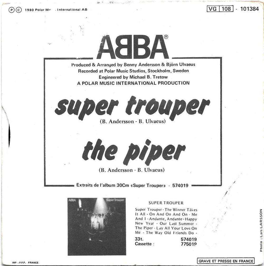 Abba : Super Trouper / The Piper [Vinyle 45 Tours 7"] 1980 CD et vinyles