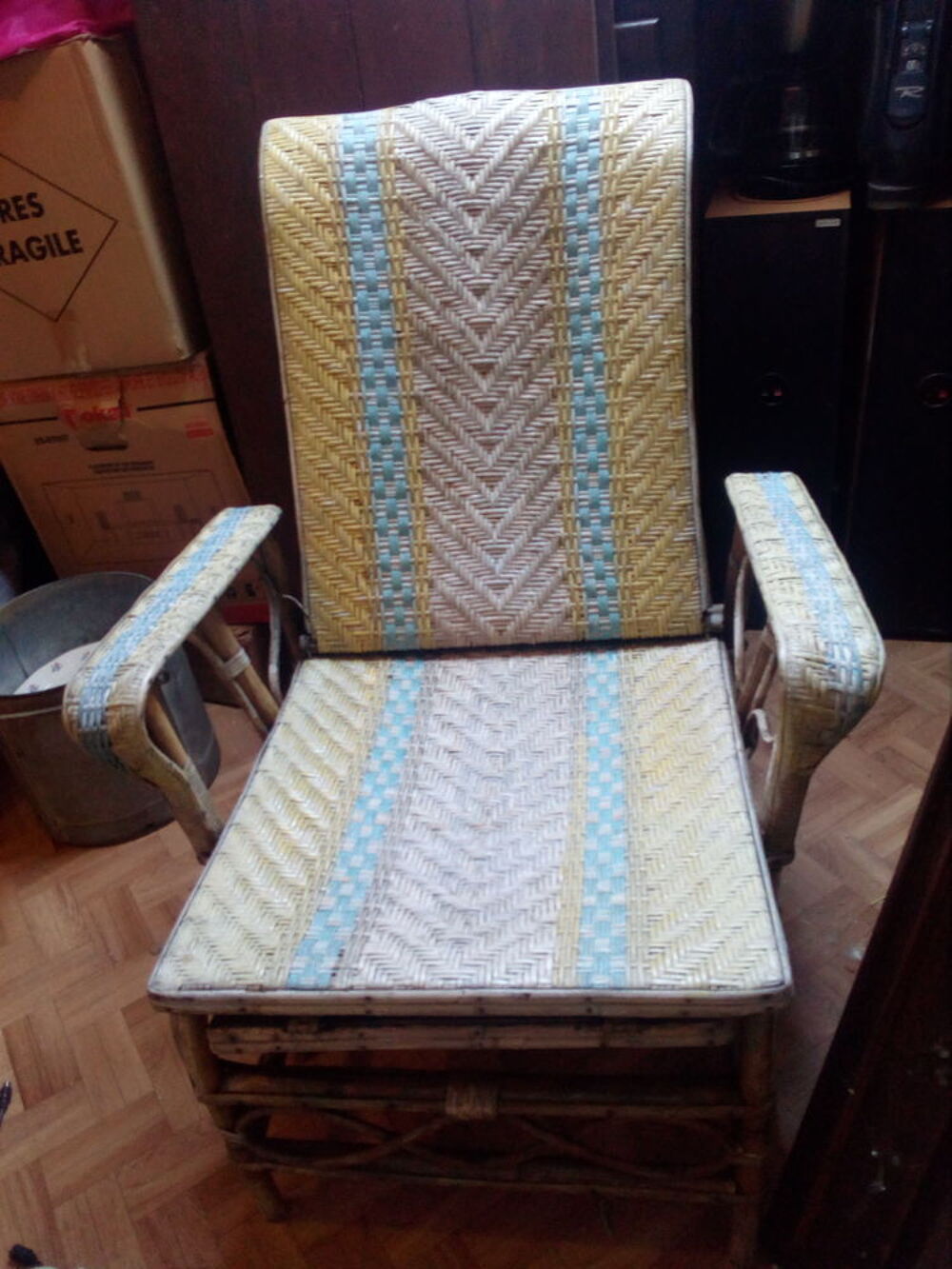 Fauteuil rotin chilienne, transat vintage Jardin