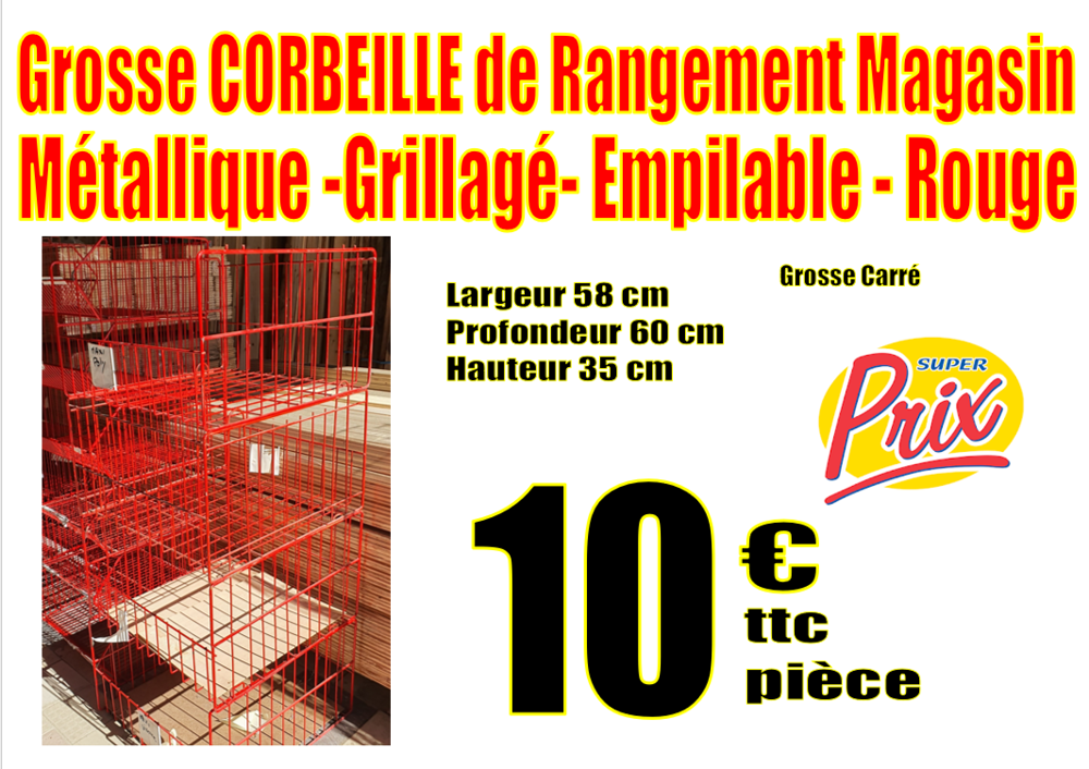 corbeille de rangement Stockage M&eacute;tallique Grillag&eacute; Rouge Empilable - Pour Magasin Rayonnage Profess ou Particulier rangement Cave grenier Cave Garage Bricolage
