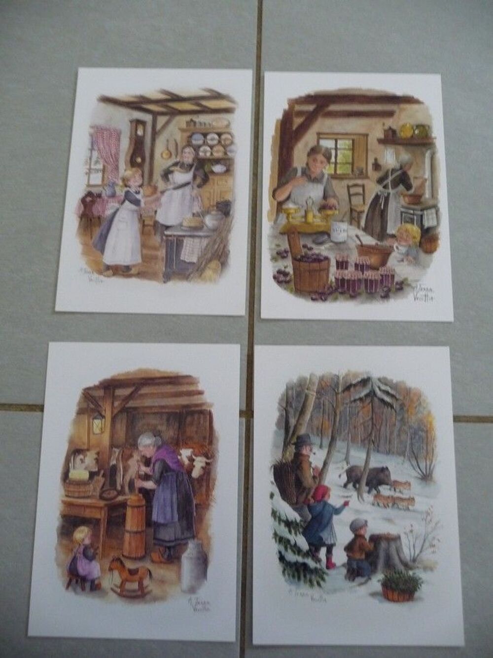 4 cartes reproductions d'aquarelles Annick Terravecchia Décoration