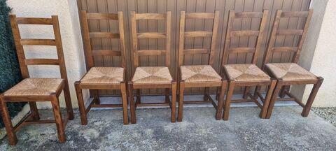 Lot de 6 chaises en bois et paille 150 Bergerac (24)