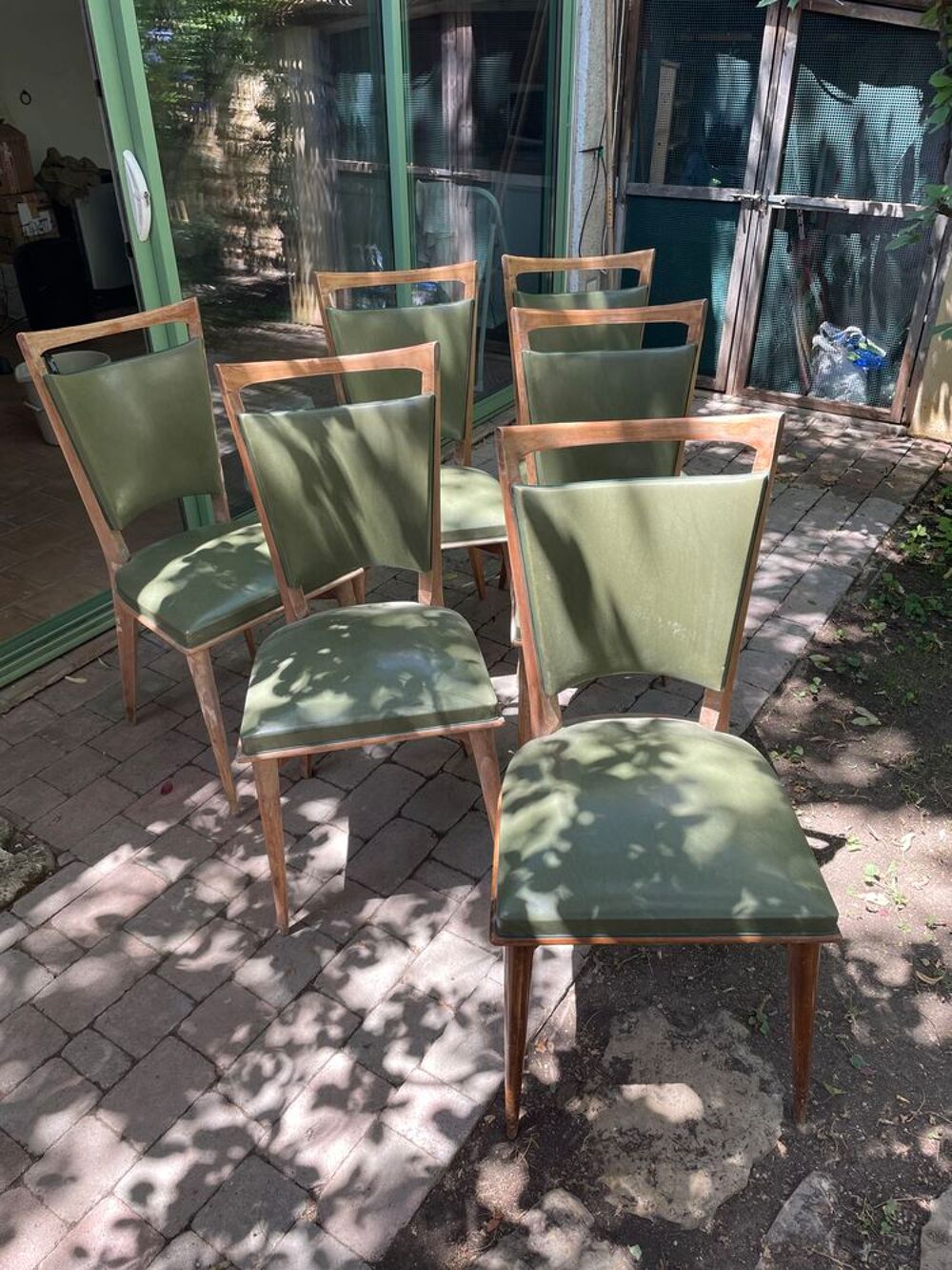Chaises vintage x 6 bois simili cuir vert Meubles