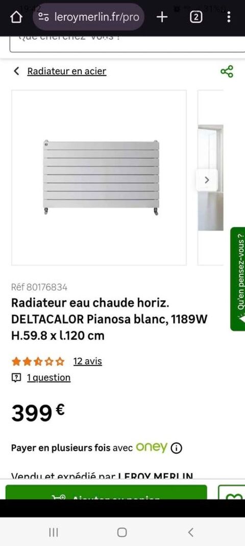 Radiateur eau chaude neuf DELTACALOR 598/1200mm. 280 Crouy (02)