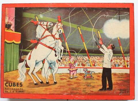 Boite de cubes ancien en bois puzzles th�me cirque 
M.F.R.G  25 Issy-les-Moulineaux (92)