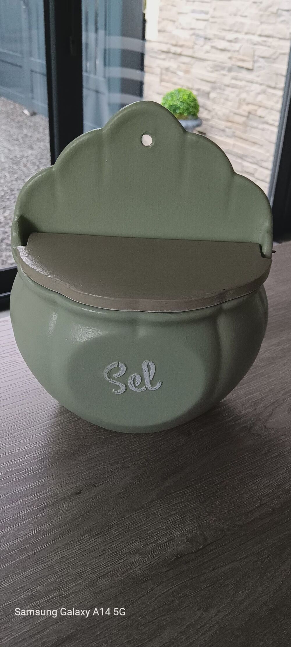 Bo&icirc;te &agrave; Sel en C&eacute;ramique Verte avec Couvercle Décoration