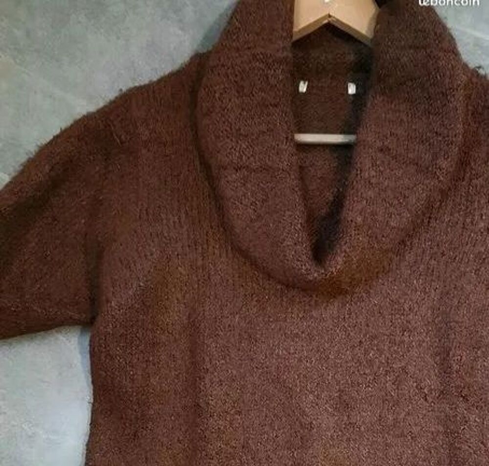 Pull marron &agrave; col retombant tout doux moelleux - T 42 Vêtements