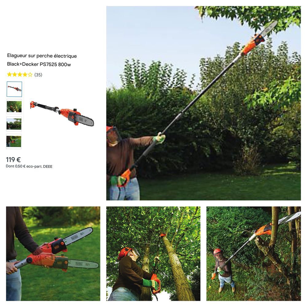 Elagueur tron&ccedil;onneuse sur perche &eacute;lec B&amp;Decker PS7525 800w Jardin