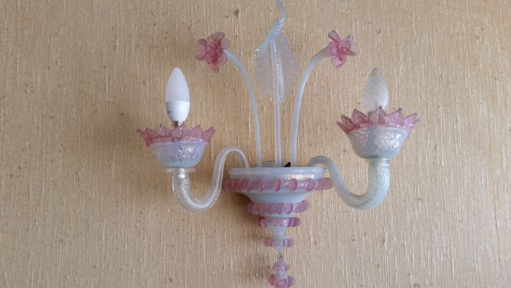 Applique verre Murano, a fleurs roses Décoration