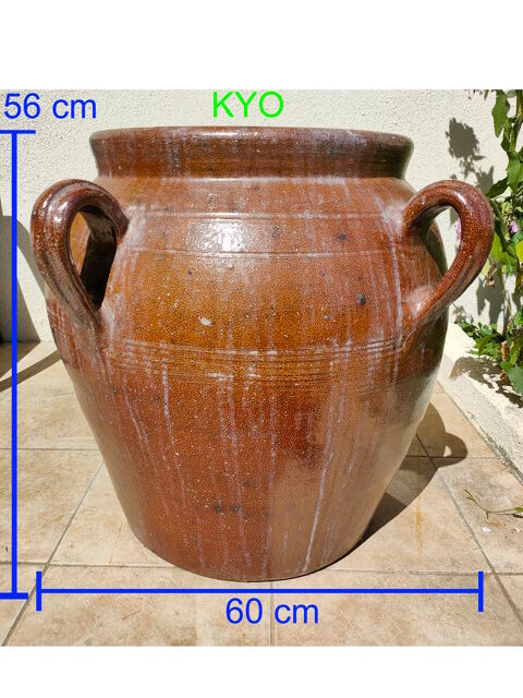 Grand Pot/cache-pot rond saloir poigné marron vintage ancien Foncine-le-Haut (39)