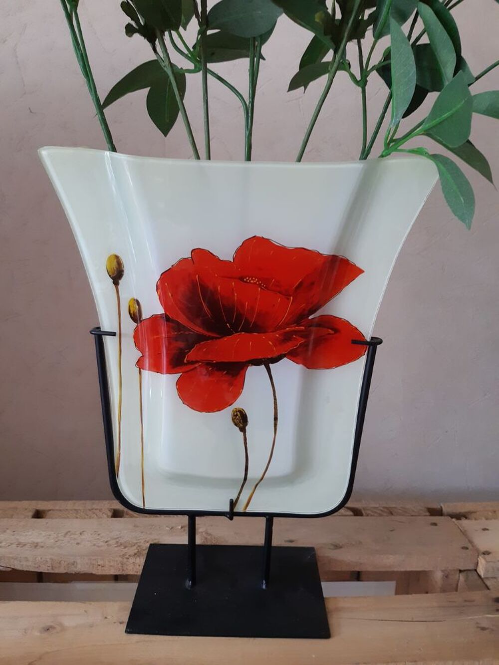 Lot Vase + Tableau + Tiges Coquelicots. Décoration