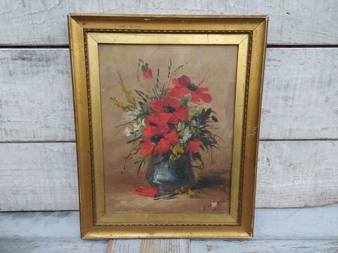 Tableau Bouquet de Fleurs Printani�res Coquelicots Sign� 79 Loches (37)