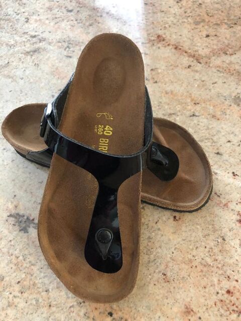 Tongs BIRKENSTOCK cuir noir verni T40 10 Riedisheim (68)