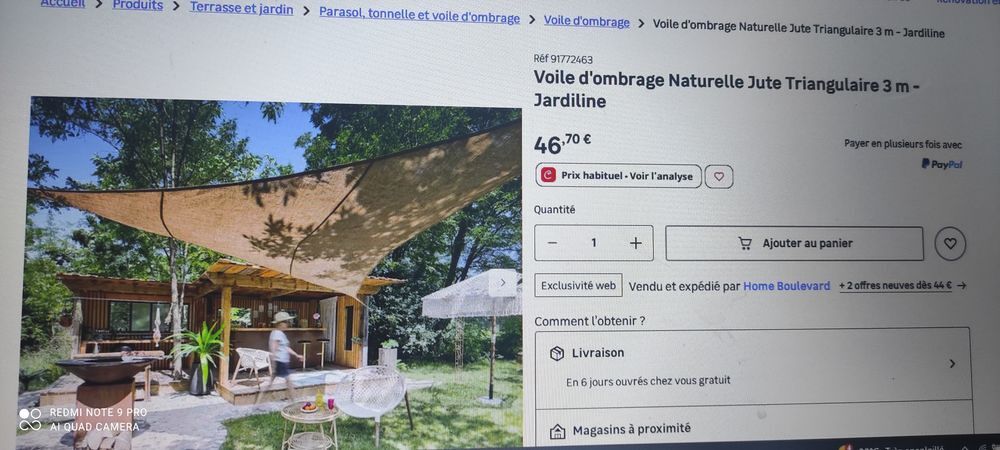 TOILE D'OMBRAGE " neuve" Décoration