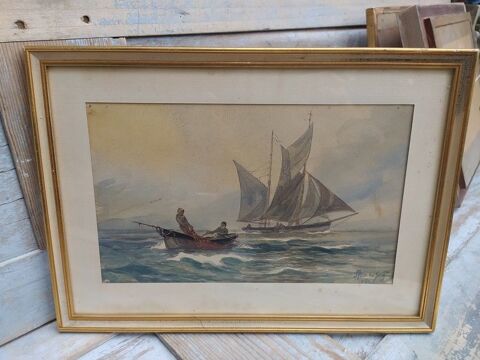 ANDRÉ DES GACHONS Tableau Aquarelle Marine Bateau de Pêche 180 Loches (37)