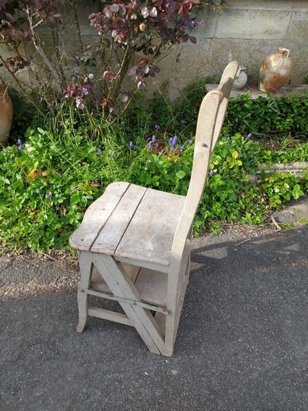Ancienne Chaise de Biblioth&egrave;que Escabeau Escamotable 
