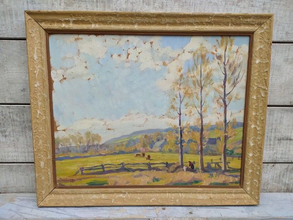 Tableau Paysage Campagne Vaches aux P&acirc;turages Roger Laisn&eacute; Décoration