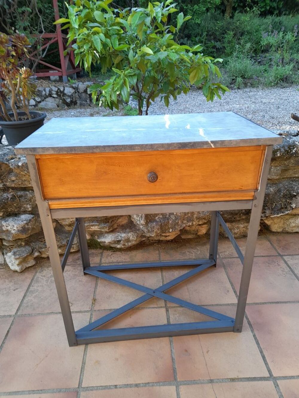 1 console marbre gris et acier Meubles