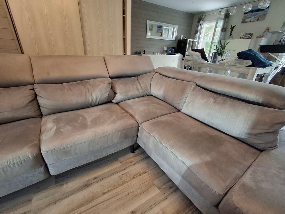 Canap&eacute; 3/ 4 places meridienne avec tetieres tissu gris clair Meubles