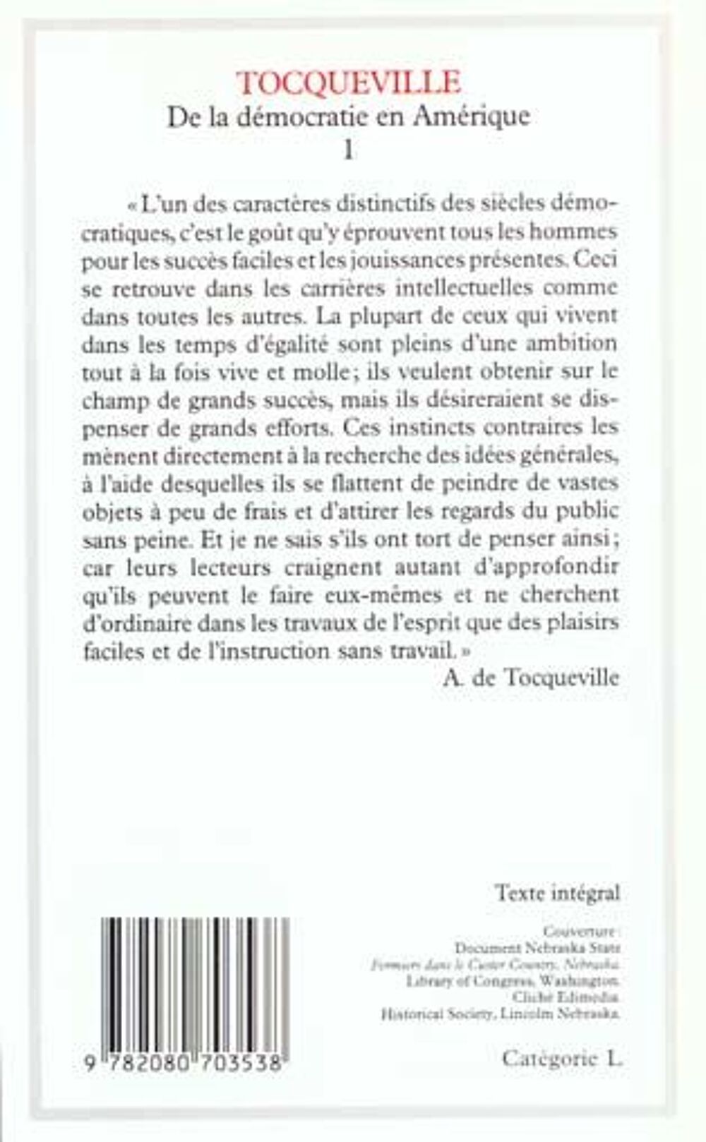 La d&eacute;mocratie en Am&eacute;rique t.1 646 Livres et BD