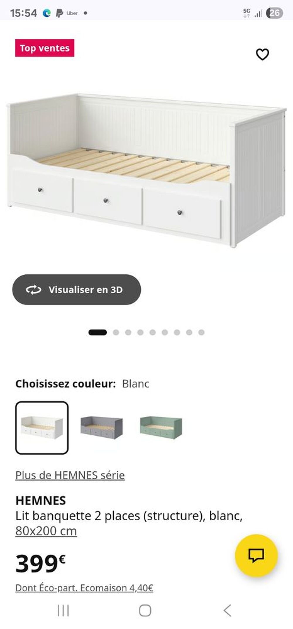 Lit banquette IKEA HEMNES 2 places, blanc ? 80x200 cm ? 170€ Meubles