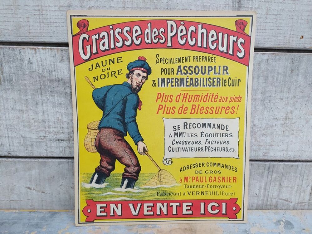 Ancien Carton Publicitaire graisse des P&ecirc;cheurs Cirage 