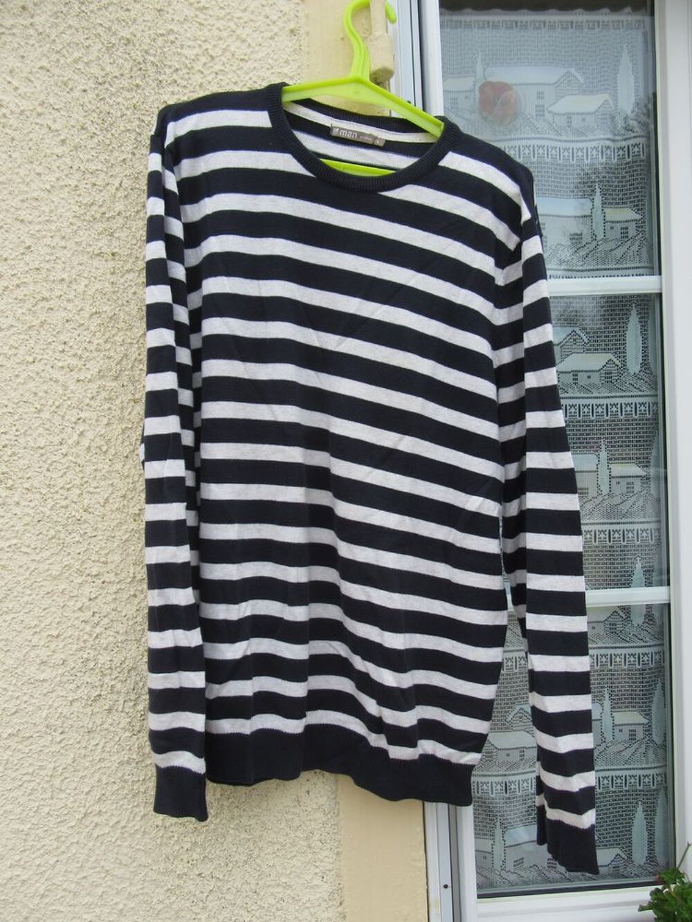 Pull ray&eacute; marine/gris clair Vêtements