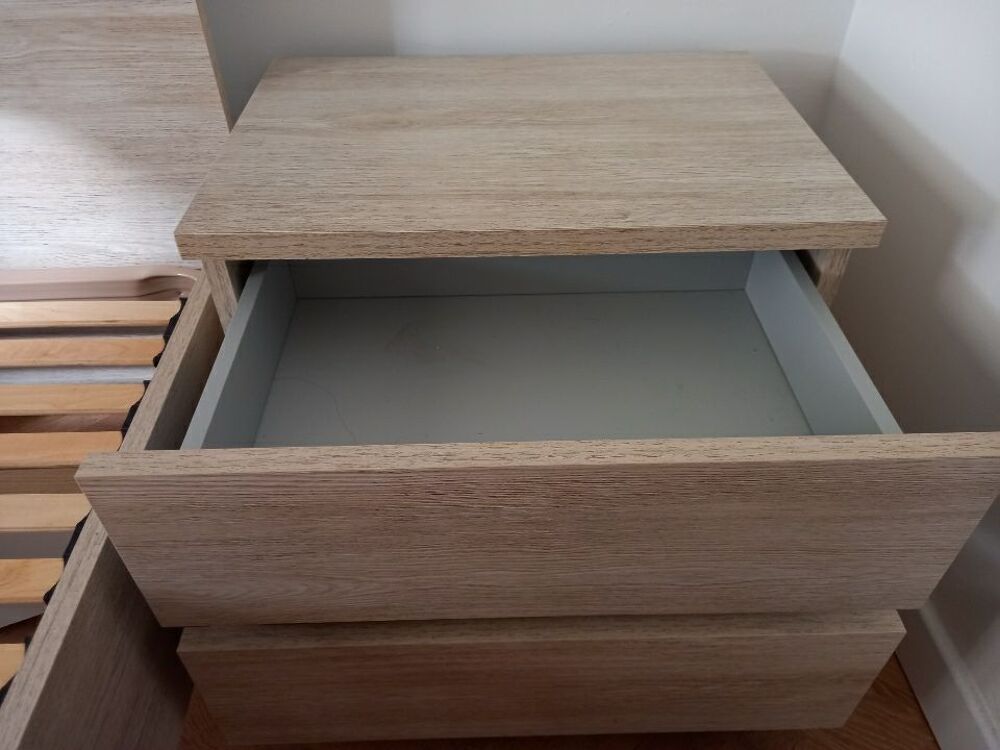 Ensemble bois Lit / sommier / 2 tables de chevet Meubles