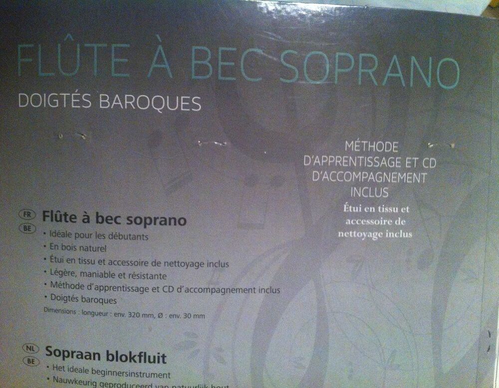 Fl&ucirc;te &agrave; bec soprano. Dans son emballage.
Instruments de musique