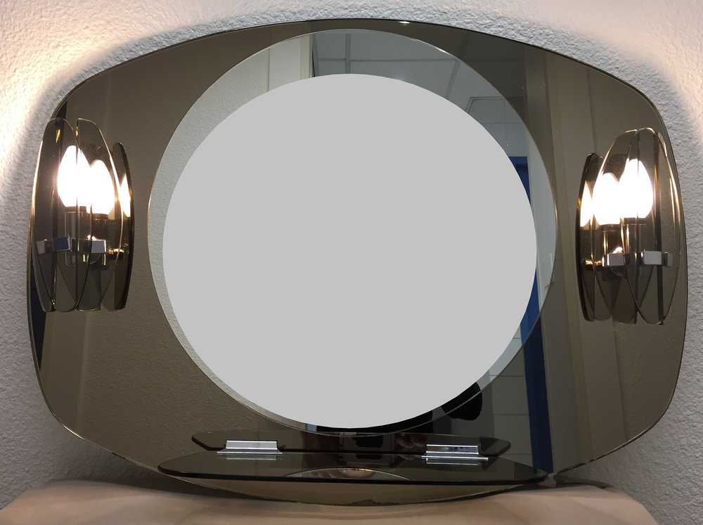 MIROIR FUM&Eacute; GLACE DESIGN LUMINEUX VINTAGE 1970 FONTANA ARTE Décoration