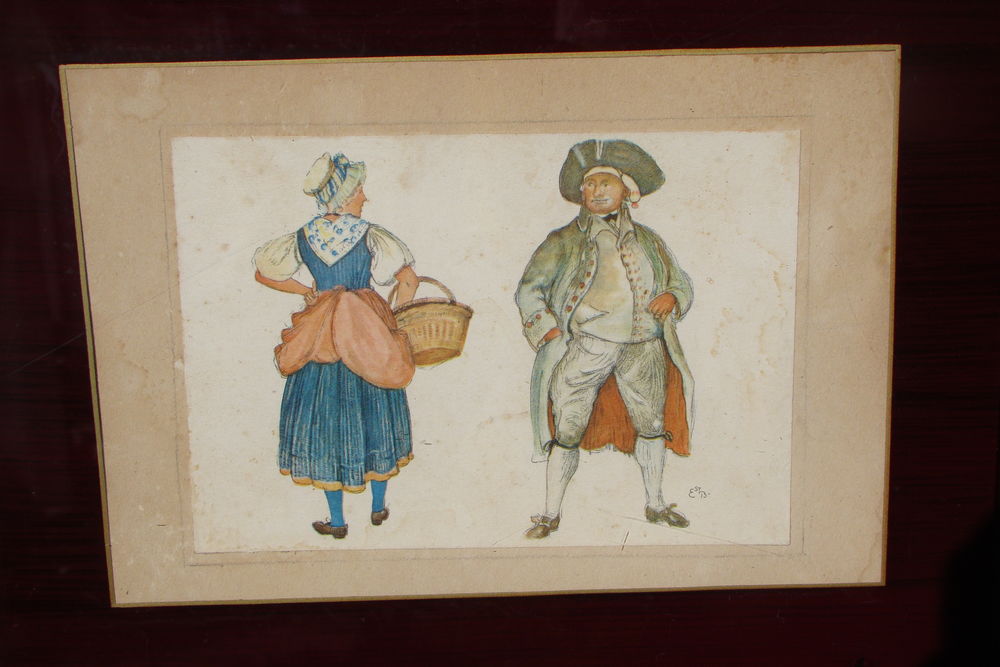 Gravure ancienne Sc&egrave;ne de villageois en costumes du XVIII&egrave;me Décoration