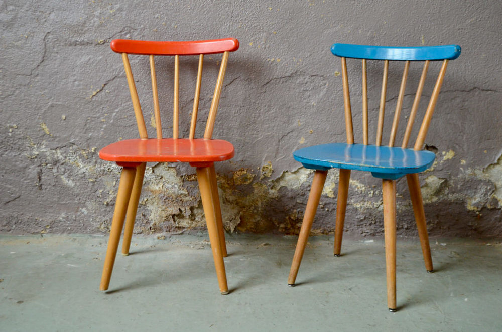 Chaise enfant color&eacute;e style vintage scandinave ancienne Meubles