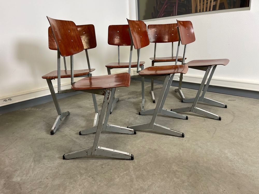 Lot de 6 chaises d'atelier industrielles Galvanitas bois Pay Meubles
