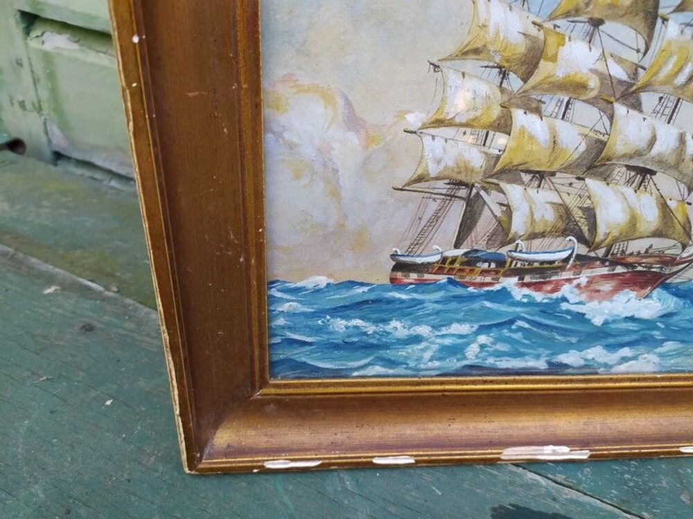 Tableau Marine Aquarelle Gouach&eacute;e Sign&eacute;e Boissin 1930 Décoration