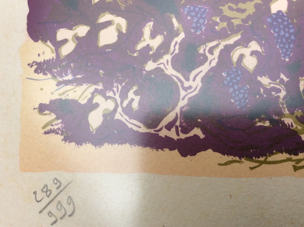 Dany Lartigue lithographie Vignoble num&eacute;rot&eacute;e Décoration