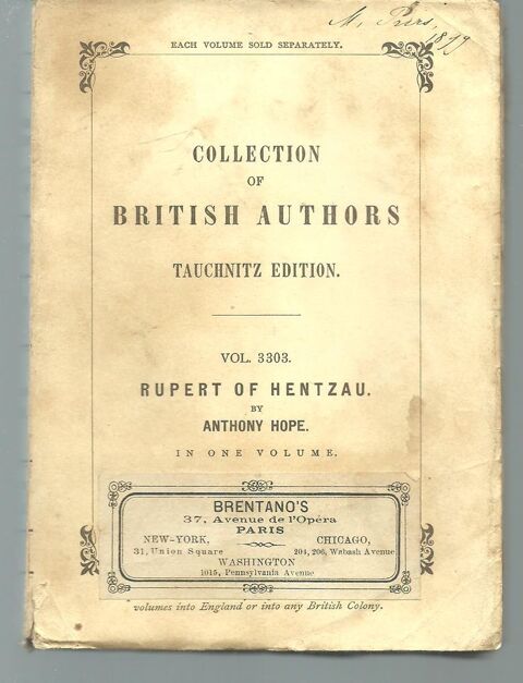 RUPERT OF HENTZAU by M Anthony HOPE vol 3303 15 Montauban (82)