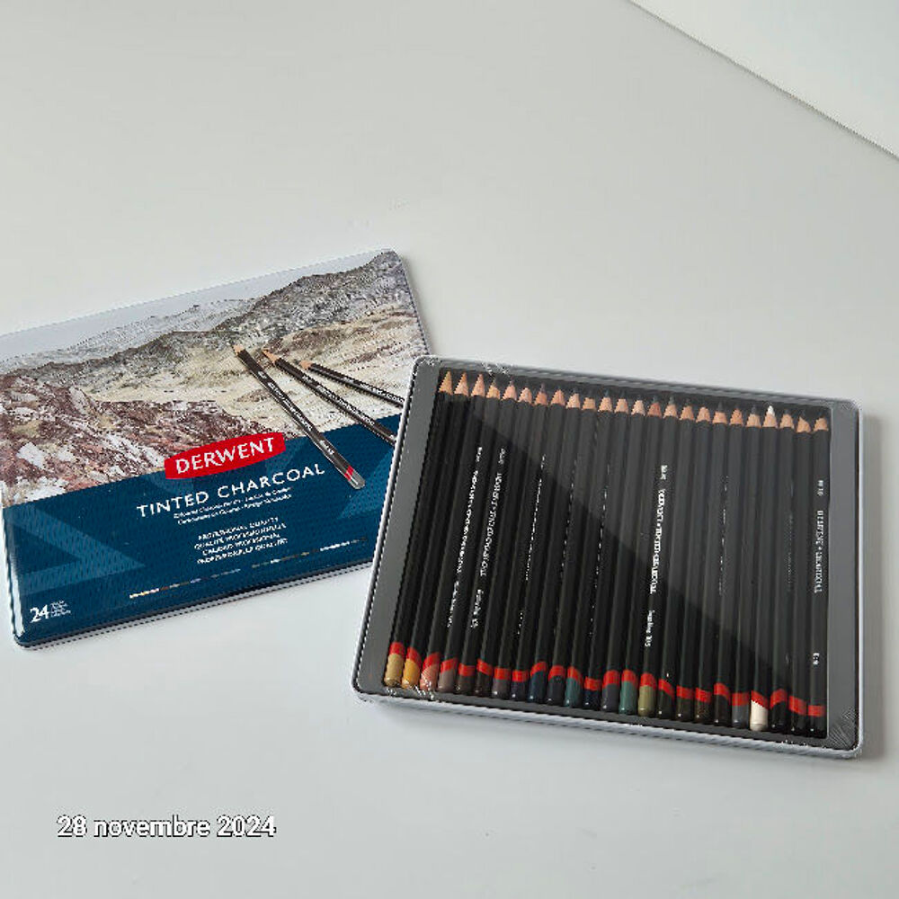 Derwent Tinted Charcoal - boite de 24 Crayons Fusains de Cou Bricolage