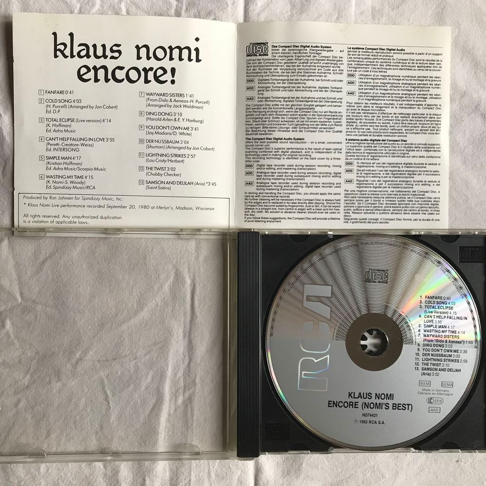 CD Klaus Nomi - Encore (Nomi's Best) CD et vinyles