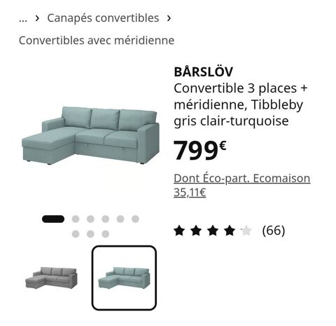 Canapé convertible d'angle avec méridienne IKEA BÅRSLÖV Le Creusot (71)