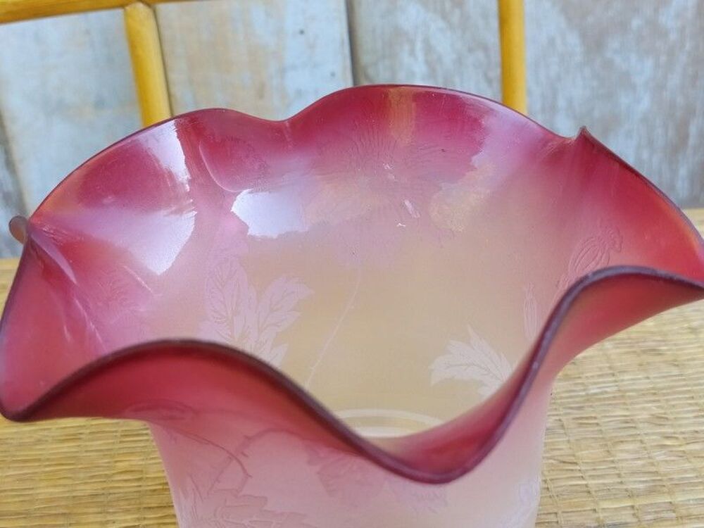 Tulipe Lampe &agrave; P&eacute;trole Verre D&eacute;cor Fleurs D&eacute;gag&eacute; &agrave; l'Acide Décoration