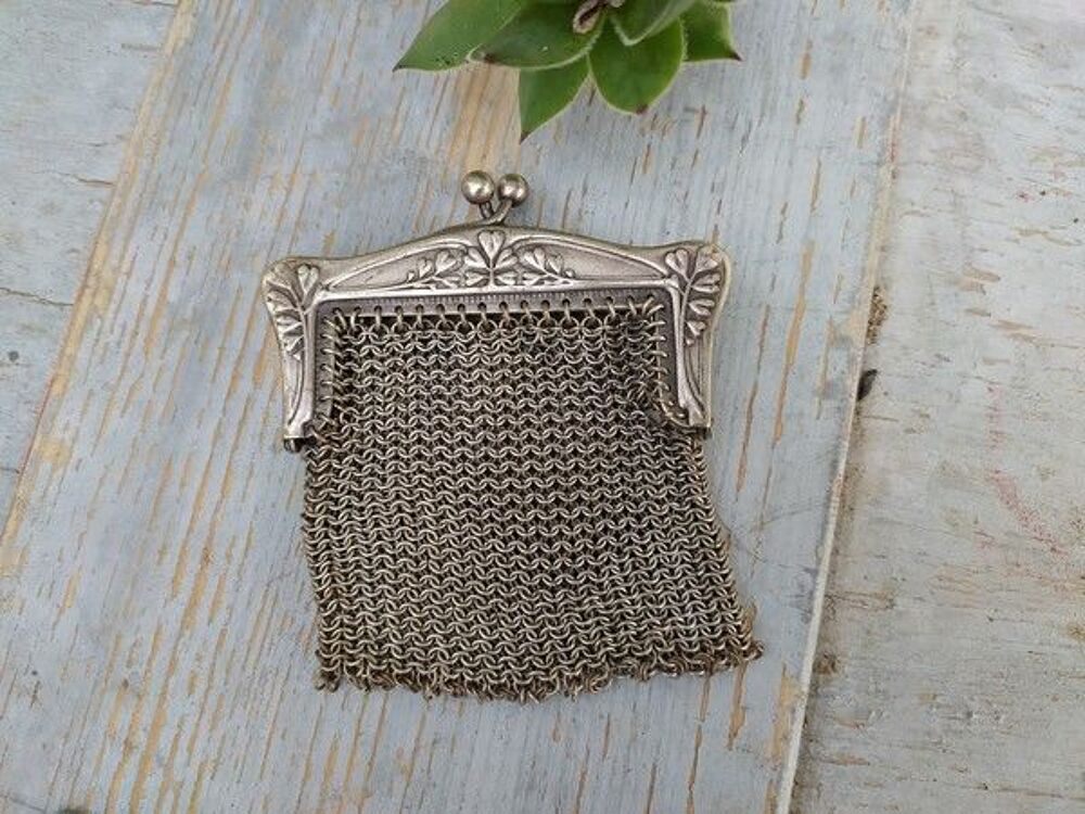 Ancien Porte Monnaie Maille M&eacute;tal Argent Art Nouveau 